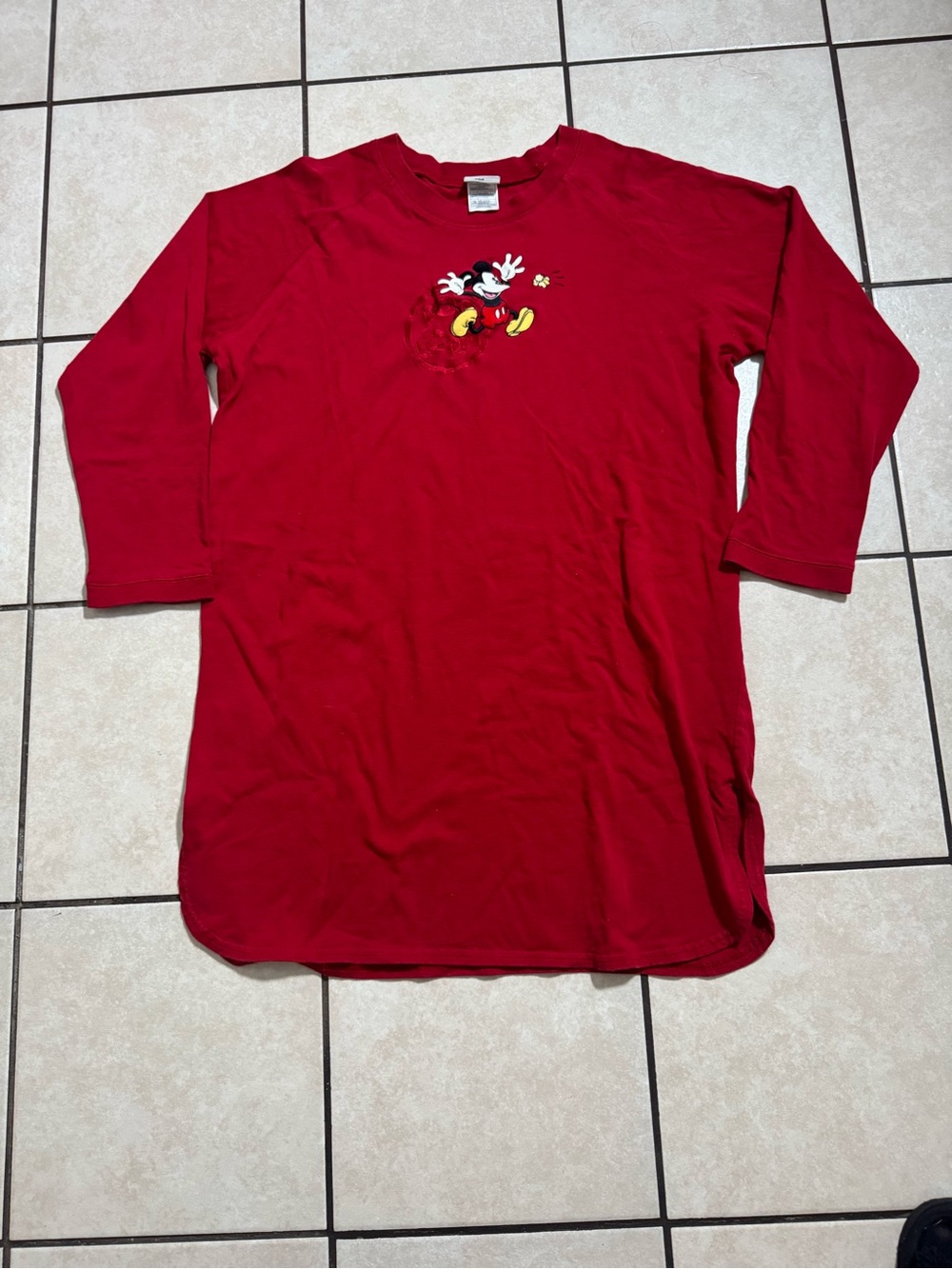 Disney vintage Women's Red Long Sleeve Tee with Embroidered mickey mouse Accent